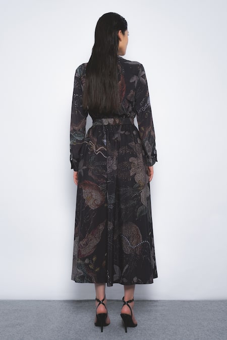 Leh Studios Silva Printed Mandarin Collared Dress 