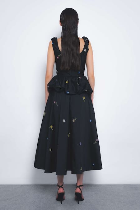 Leh Studios Koharu Floral Embroidered Ruffled Peplum Dress 