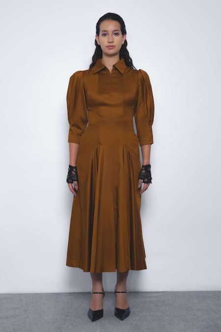 Leh Studios Kiku Puff Sleeve Collared Dress 