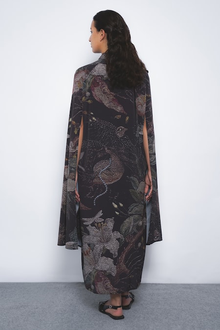 Leh Studios Manto Printed Cape Dress  
