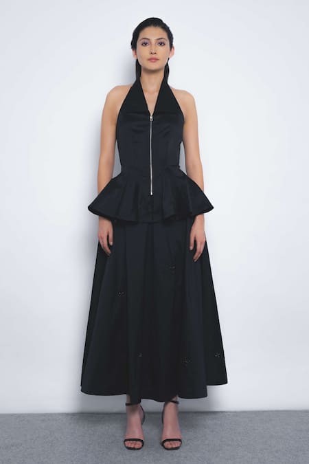 Leh Studios Vita Halter Neck Peplum Zip Up Top 