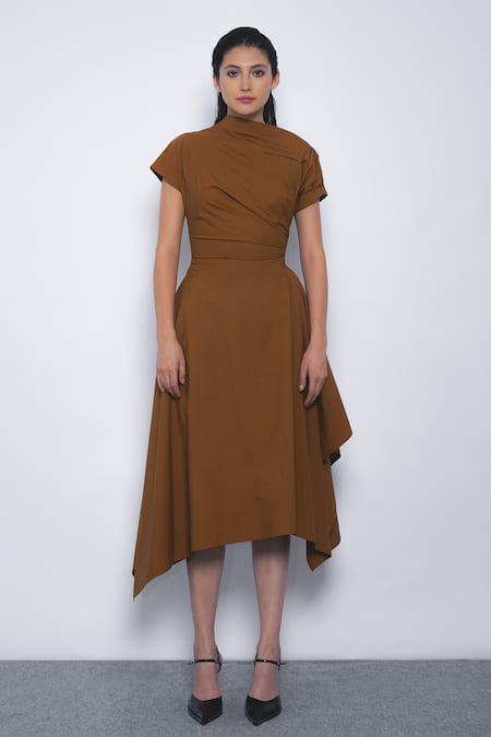 Leh Studios Rigzar Draped Asymmetrical Hem Dress 