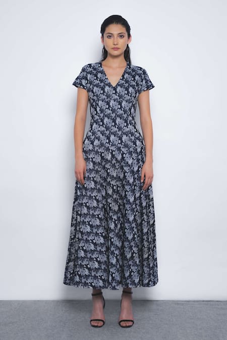 Leh Studios Sumiere Floral Printed V-Neck Midi Dress 