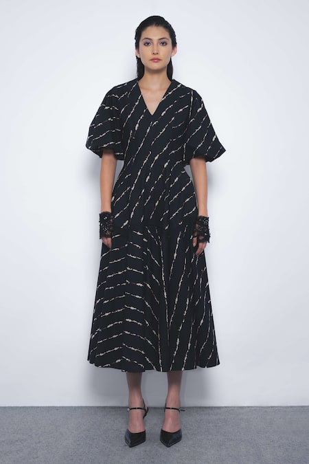 Leh Studios Thalia Printed V-Neck Puff Sleeve Dress 