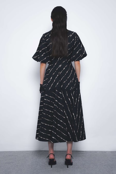 Leh Studios Thalia Printed V-Neck Puff Sleeve Dress 