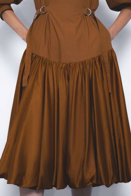 Buy_Leh Studios_Brown Cotton Buckles Collared Kiho Dress 