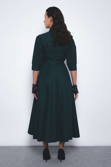 Leh Studios Olivette Collared Puff Sleeve A-Line Dress 