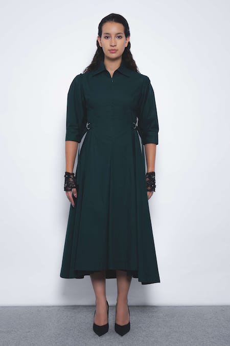 Leh Studios Olivette Collared Puff Sleeve A-Line Dress 
