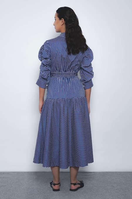 Leh Studios Douce Checkered Puff Sleeve Shirt Dress 