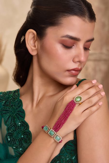 Paisley Pop Pink Embellished Hathphool Bracelet 