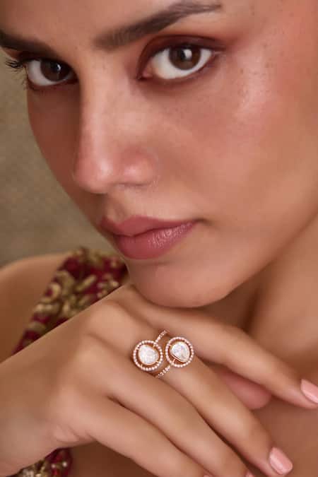 Paisley Pop Dual Polki Embellished Ring 