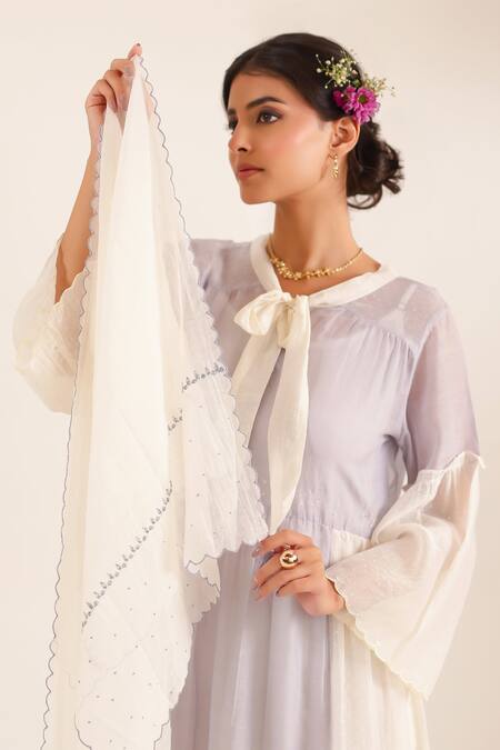 Tatwa_Blue Chanderi Embroidery Round Neck Kurta _at_Aza_Fashions