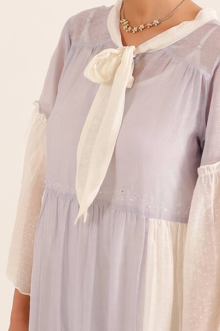 Buy_Tatwa_Blue Chanderi Embroidery Round Neck Kurta 