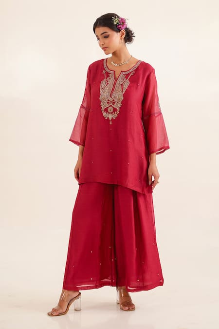 Tatwa Meena Chanderi Embroidered Kurta Palazzo Set 