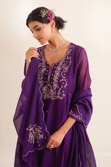Buy_Tatwa_Purple Chanderi, Cotton Embroidery, Sequins, Zari Split Day Dream Kurta Set 