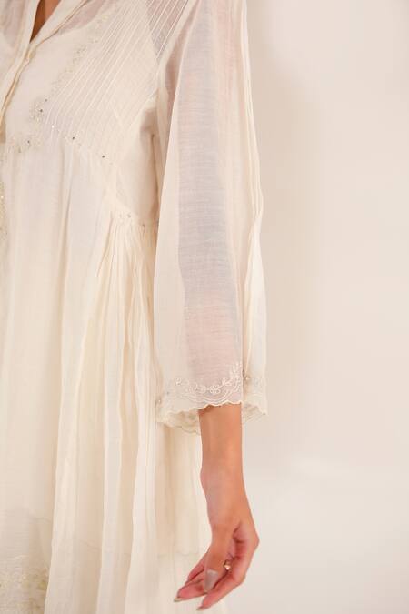 Shop_Tatwa_Off White Chanderi Embroidery, Sequins, Beads Split V-neck Top Palazzo Set 