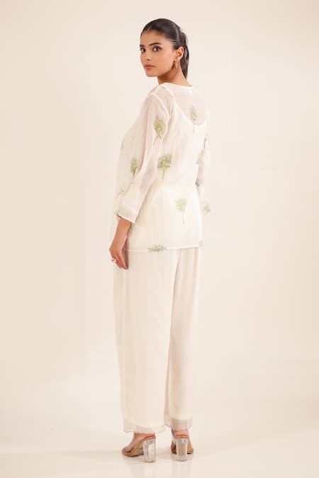 Tatwa Embroidered Chanderi Top Pant Set 