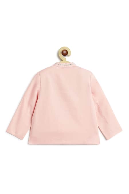 Tiber Taber_Pink Viscose Embroidery, Foil Printing Bandhgala And Printed Dhoti Set _Online_at_Aza_Fashions