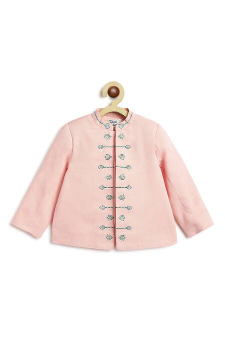 Shop_Tiber Taber_Pink Viscose Embroidery, Foil Printing Bandhgala And Printed Dhoti Set _Online_at_Aza_Fashions