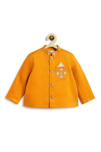 Buy Tiber Taber Yellow Cotton Embroidery, Studs Bandhgala And Pant Set Buy_Tiber Taber_Yellow Cotton Embroidery, Studs Bandhgala And Pant Set