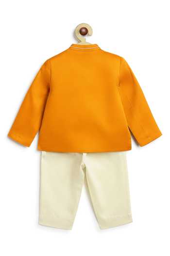 Shop Tiber Taber Yellow Cotton Embroidery, Studs Bandhgala And Pant Set Shop_Tiber Taber_Yellow Cotton Embroidery, Studs Bandhgala And Pant Set