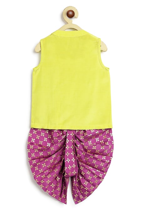 Tiber Taber Lime Viscose Embroidery, Foil Printing Kurta And Printed Dhoti Pant Set at Aza Fashions Tiber Taber_Lime Viscose Embroidery, Foil Printing Kurta And Printed Dhoti Pant Set _at_Aza_Fashions