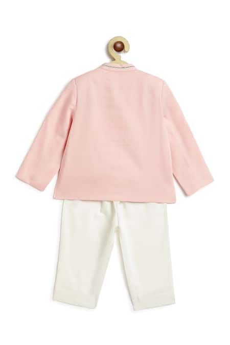 Shop_Tiber Taber_Pink Viscose, Cotton Embroidery, Studs Bandhgala And Pant Set _Online_at_Aza_Fashions