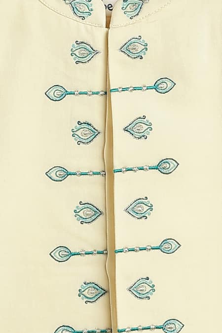 Buy Tiber Taber Cream Viscose, Cotton Embroidery Bandhgala And Pant Set Buy_Tiber Taber_Cream Viscose, Cotton Embroidery Bandhgala And Pant Set