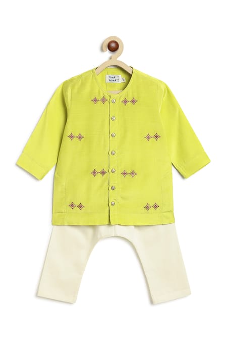 Tiber Taber Embroidered Viscose Kurta & Cotton Pyjama Set 