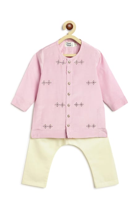 Shop Tiber Taber Pink Viscose, Cotton Embroidery Kurta And Pyjama Set at Aza Fashions Shop_Tiber Taber_Pink Viscose, Cotton Embroidery Kurta And Pyjama Set _at_Aza_Fashions