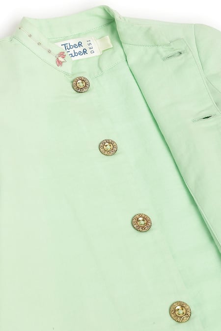 Buy Tiber Taber Green Cotton, Viscose Embroidery, Foil Bandhgala And Printed Dhoti Pant Set Buy_Tiber Taber_Green Cotton, Viscose Embroidery, Foil Bandhgala And Printed Dhoti Pant Set