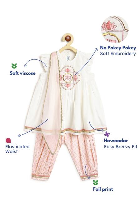 Tiber Taber_White Viscose Embroidery, Sequins, Gota Patti, Foil Lotus Motif Kurta Salwar Set _Online_at_Aza_Fashions