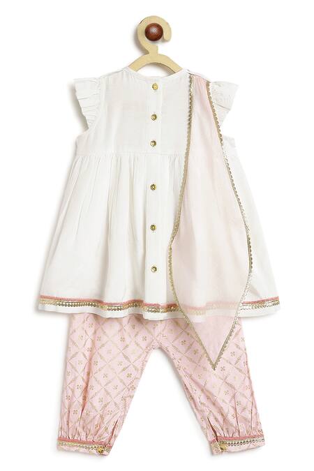 Shop_Tiber Taber_White Viscose Embroidery, Sequins, Gota Patti, Foil Lotus Motif Kurta Salwar Set _Online_at_Aza_Fashions