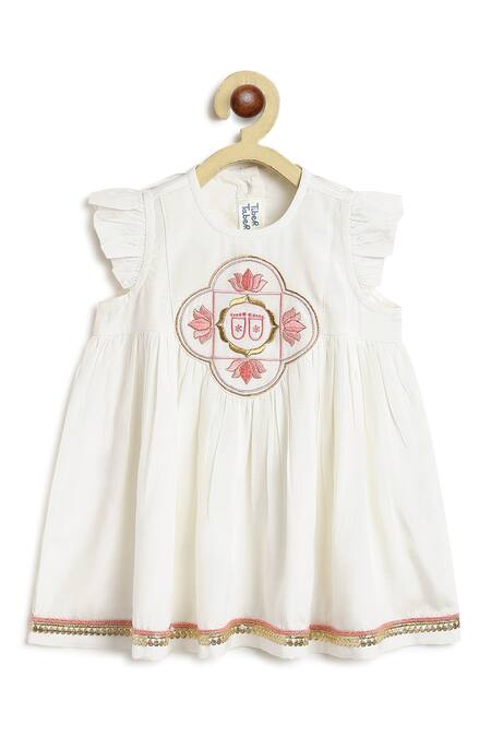 Tiber Taber_White Viscose Embroidery, Sequins, Gota Patti, Foil Lotus Motif Kurta Salwar Set _at_Aza_Fashions