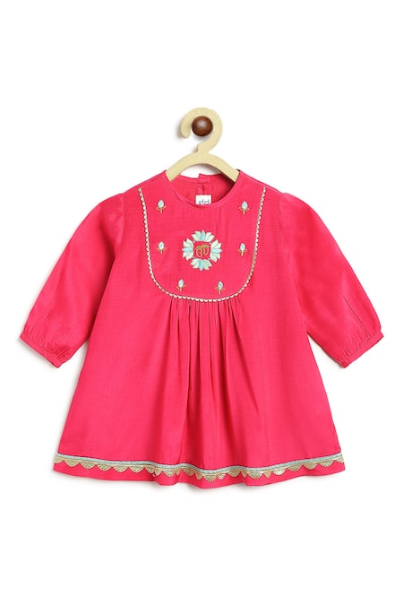 Shop_Tiber Taber_Pink Viscose Embroidery, Gota Patti, Foil Printing Kurta Salwar Set _Online_at_Aza_Fashions