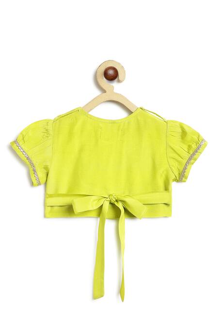 Buy_Tiber Taber_Lime Viscose Lace, Tassels, Foil Printing, Gota Geometric Pattern Lehenga Set _Online_at_Aza_Fashions