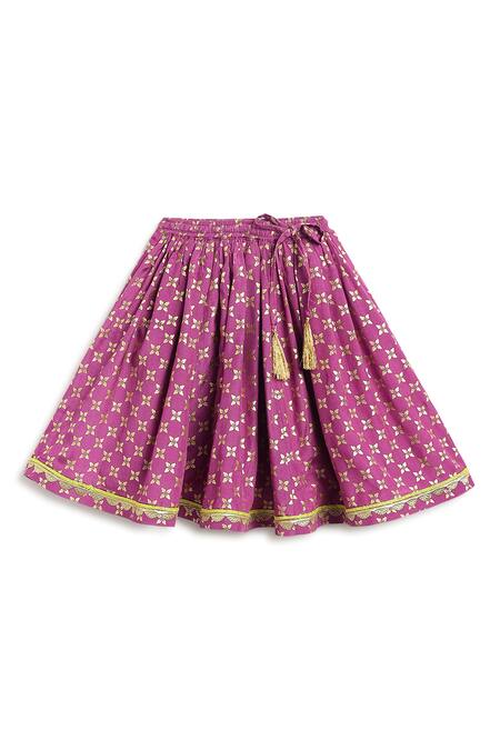 Shop_Tiber Taber_Lime Viscose Lace, Tassels, Foil Printing, Gota Geometric Pattern Lehenga Set 