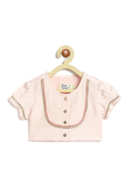 Shop Tiber Taber Pink Cotton, Viscose Embroidery, Gota Patti, Geometric Print Lehenga Set Online at Aza Fashions Shop_Tiber Taber_Pink Cotton, Viscose Embroidery, Gota Patti, Geometric Print Lehenga Set _Online_at_Aza_Fashions