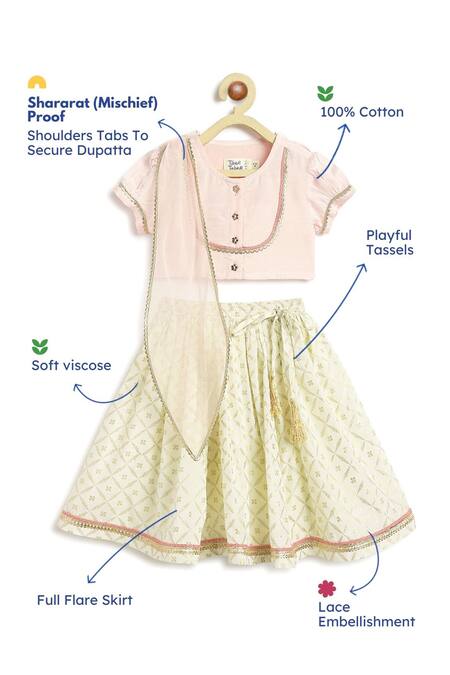 Buy Tiber Taber Pink Cotton, Viscose Embroidery, Gota Patti, Geometric Print Lehenga Set Buy_Tiber Taber_Pink Cotton, Viscose Embroidery, Gota Patti, Geometric Print Lehenga Set