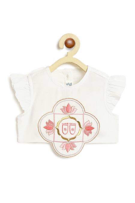 Buy_Tiber Taber_White Viscose, Net Embroidery, Foil Printing, Lotus Motif Blouse And Lehenga Set _Online_at_Aza_Fashions