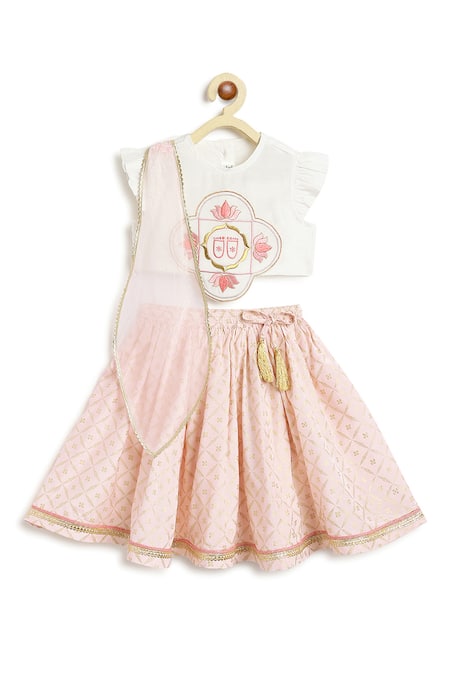 Tiber Taber Embroidered Lotus Motif Blouse & Lehenga Set 