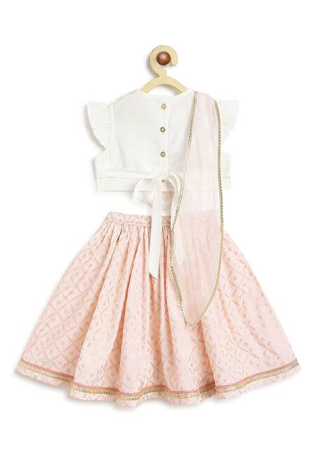 Shop_Tiber Taber_White Viscose, Net Embroidery, Foil Printing, Lotus Motif Blouse And Lehenga Set _Online_at_Aza_Fashions