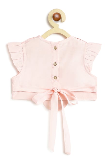 Buy_Tiber Taber_Pink Viscose, Net Embroidery, Foil Printing, Lace Blouse Lehenga Set _Online_at_Aza_Fashions