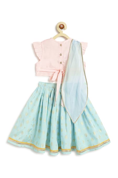 Buy_Tiber Taber_Pink Viscose, Net Embroidery, Foil Printing, Lace Blouse Lehenga Set 