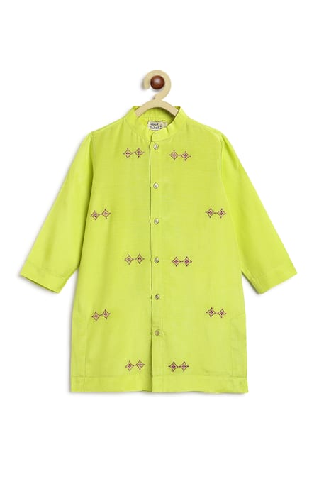 Shop_Tiber Taber_Green Viscose, Cotton Embroidery Kurta And Pyjama Set _Online_at_Aza_Fashions