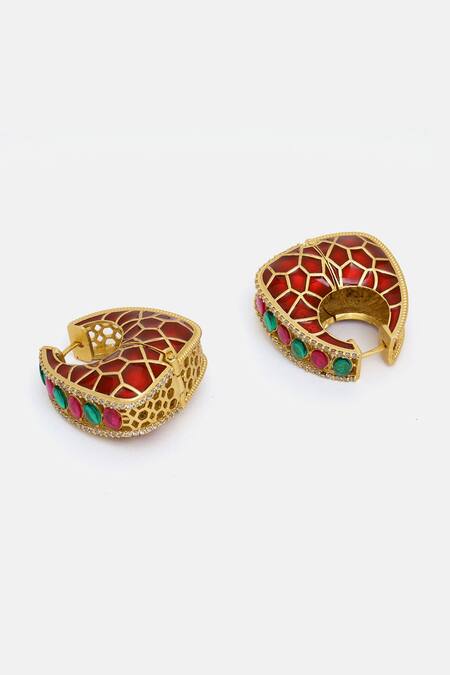Buy_Ruby Raang_Multi Color Stones Kundan Enamel Hoops _Online_at_Aza_Fashions