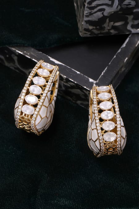 Ruby Raang Kundan & Stone Embellished Hoop Earrings 