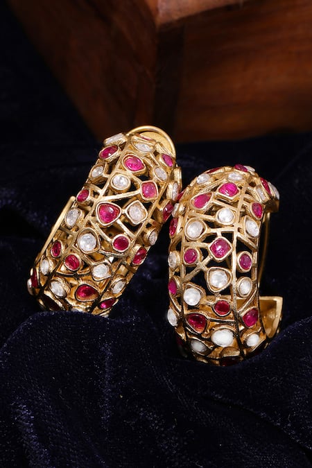 Ruby Raang Kundan & Stone Embellished Hoop Earrings 
