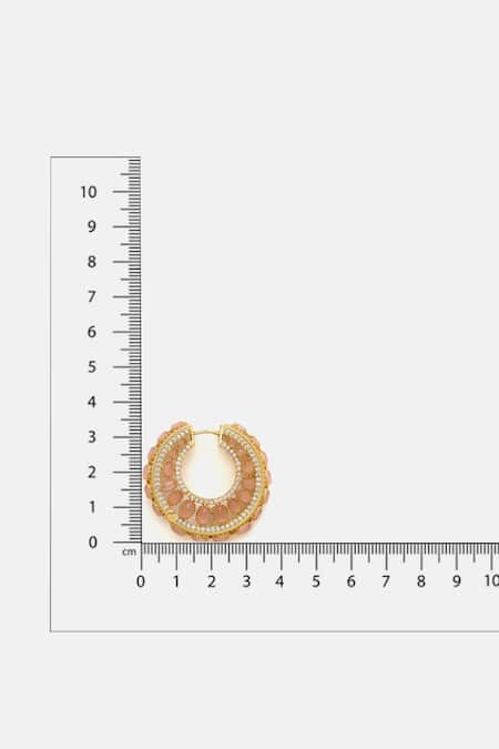 Ruby Raang_Peach Stones Kundan Embellished Hoop Earrings _Online_at_Aza_Fashions