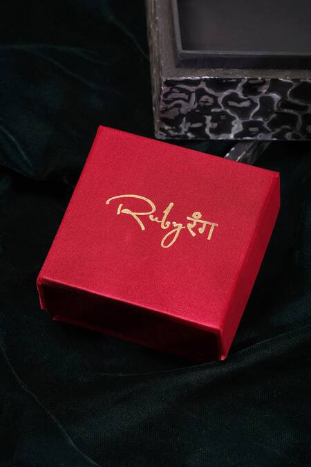 Ruby Raang_Peach Stones Kundan Embellished Hoop Earrings _at_Aza_Fashions